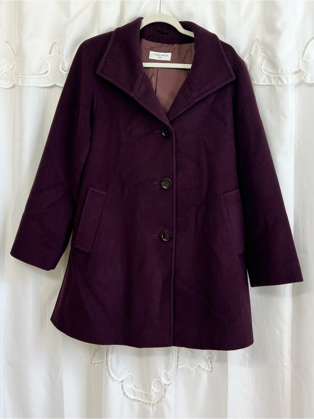 Cinzia Rocca Due 100% Virgin Wool Coat Purple Plum Size 6 Italy